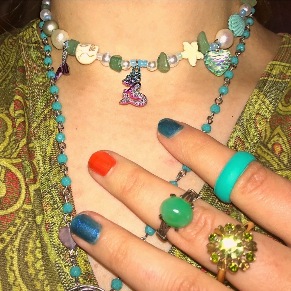 “ Mermaid Shore ” Charm Beaded Choker Necklace Handmade Beachy Boho